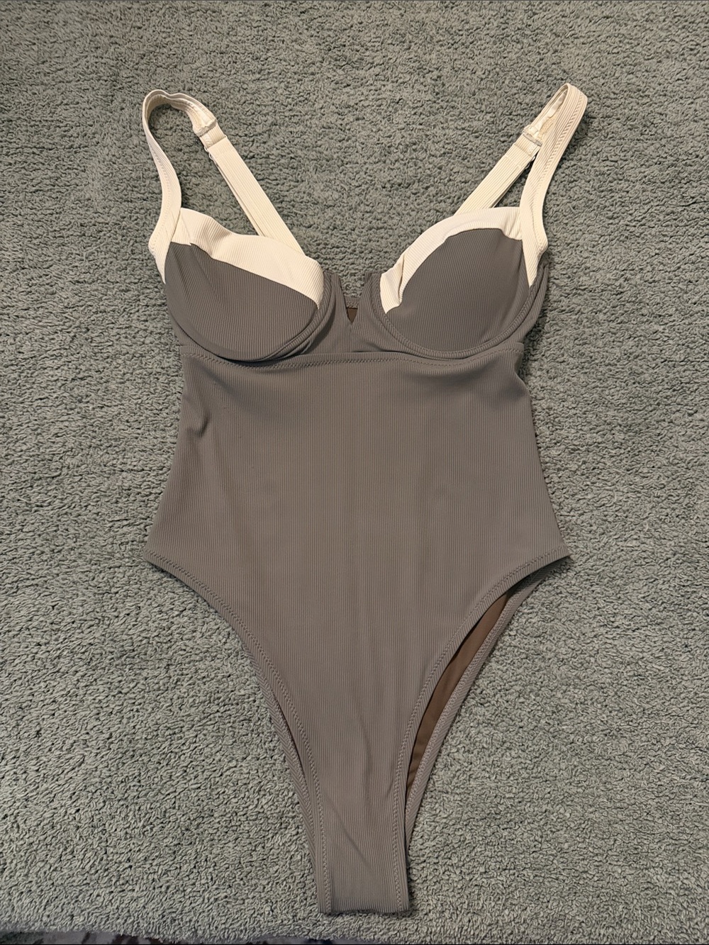 Underwire One-Piece Swimsuit in Taupe and Cream